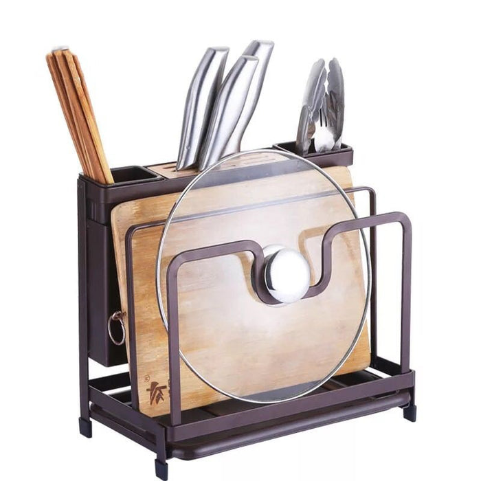 Kitchen Multifunctional Storage Rack with Drip Tray Cutting Board frame Tableware Cutlery Rack