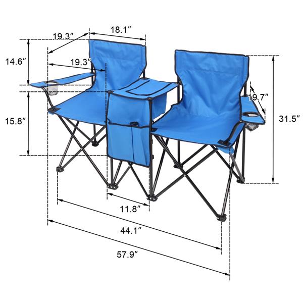 Blue Foldable Picnic Camping Double Chair With Umbrella