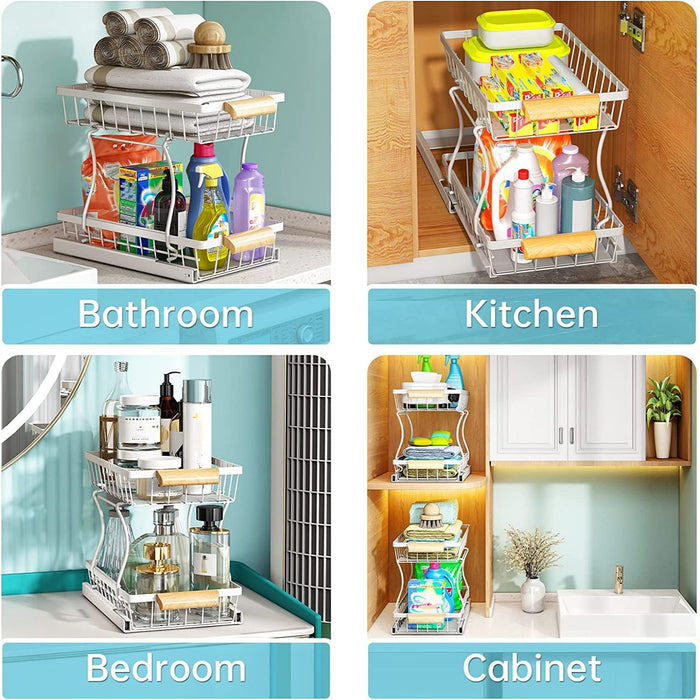 2 Tiers White Pull Out Cabinet & Pantry Organizer