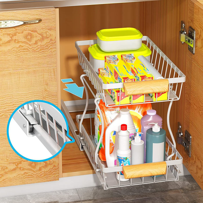 2 Tiers White Pull Out Cabinet & Pantry Organizer