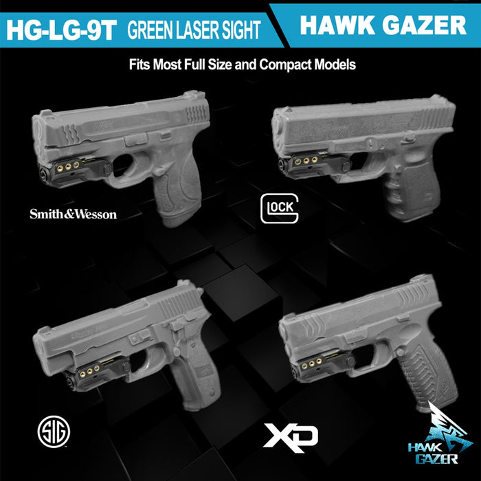Hawk Gazer Low Profile Green Pistol Laser Sight with Smart Activation, HG-LG-9T USB Rechargeable