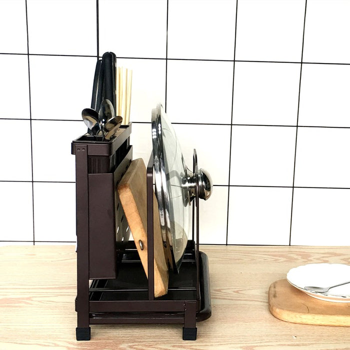 Kitchen Multifunctional Storage Rack with Drip Tray Cutting Board frame Tableware Cutlery Rack